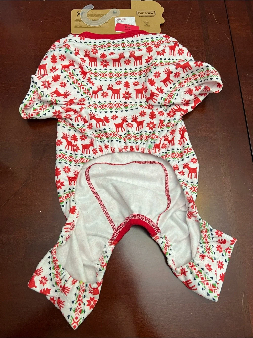 PUP CREW Red Holiday Reindeer Fleece Dog Pajamas